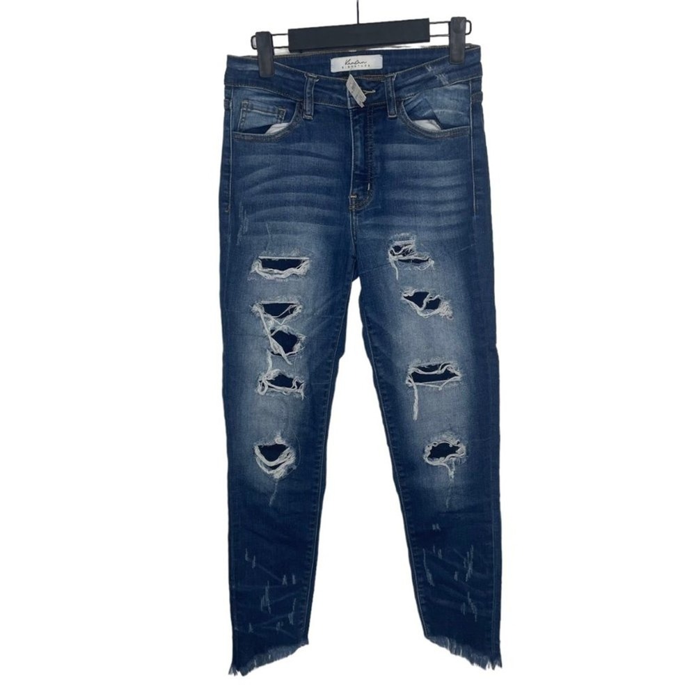 Kancan Signature High Rise Distressed Skinny Jeans 26 Frayed Raw Hem Distressed